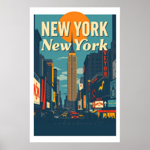 New York City Midtown Vintage Travel Art Poster