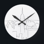 New York City Minimal Line Round Clock<br><div class="desc">Minimal Line Art - New York City - Black And White Sketch - Line Drawings.</div>