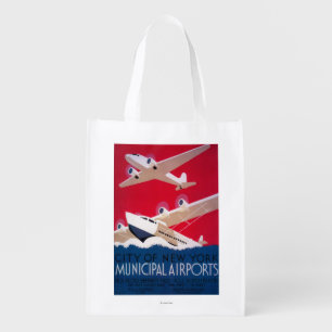 New York City Municipal Airport Vintage Poster Grocery Bag