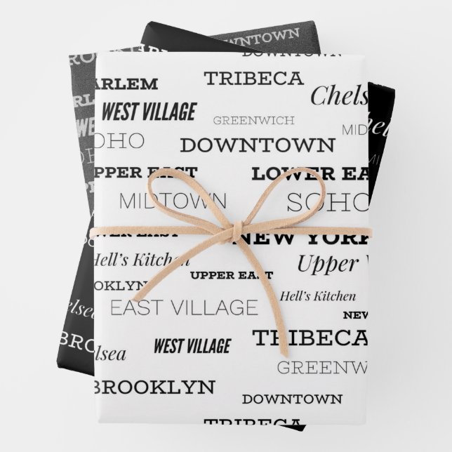 New York City Neighborhoods Wrapping Paper Sheets (In situ)