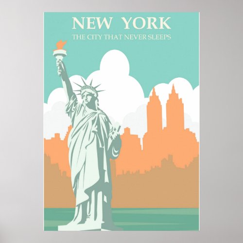 New York City Never Sleeps Vintage Poster