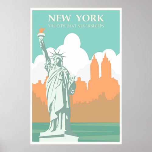 New York City Never Sleeps Vintage Poster
