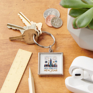 New York City New Year 2026 Fireworks Skyline Keychain