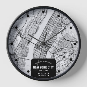 New York City, New York Map Clock