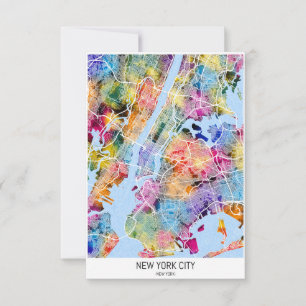 New York City New York Map Thank You Card
