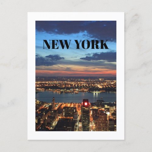 New York City Newyork Skyline Buildings Night Sky Holiday Postcard