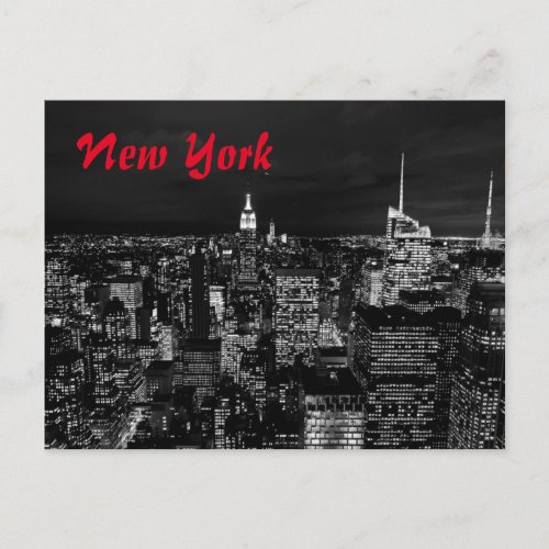 New York City Night Black  White Postcard