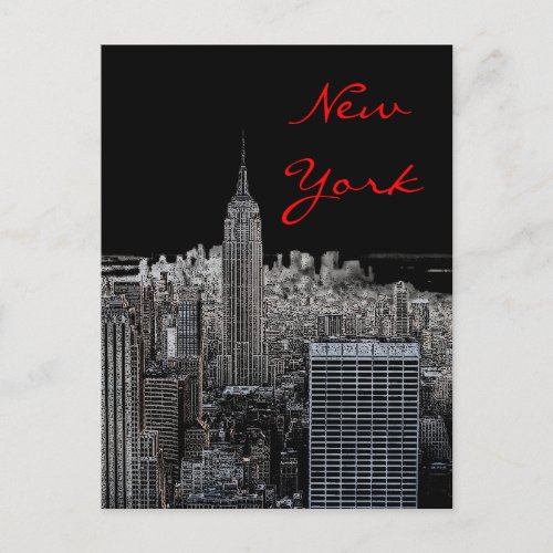 New York City Night Pop Art Script Postcard