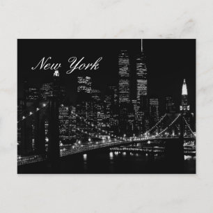 New York City Night Script Postcard