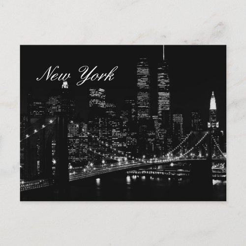 New York City Night Script Postcard