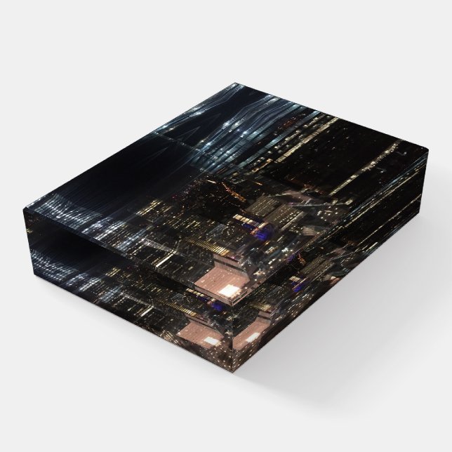 New York City Night Skyline Architecture NYC Paperweight (Angled)