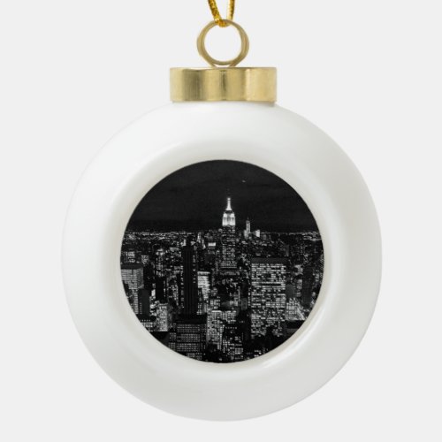 New York City night skyline Ceramic Ball Christmas Ornament