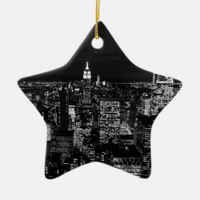 New York City Night Skyline Ceramic Ornament (Front)