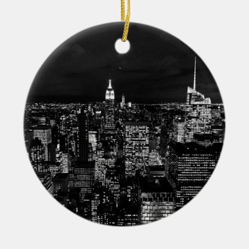 New York City Night Skyline Ceramic Ornament