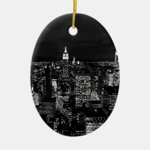 New York City Night Skyline Ceramic Ornament