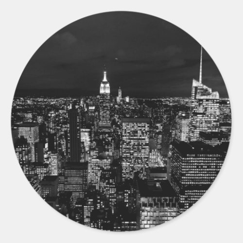 New York City Night Skyline Classic Round Sticker