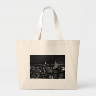 New York City Night Skyline Large Tote Bag