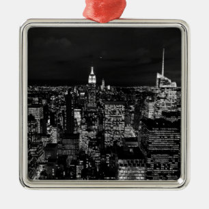 New York City Night Skyline Metal Ornament