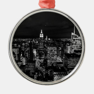 New York City Night Skyline Metal Ornament