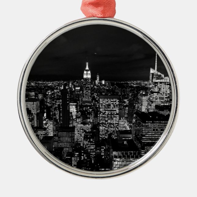 New York City Night Skyline Metal Ornament (Front)