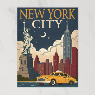 New York City Night Skyline Postcard