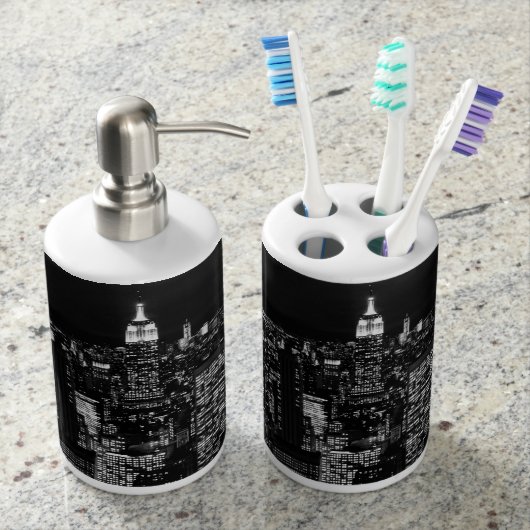 New York City night skyline Soap Dispenser & Toothbrush Holder (Front)