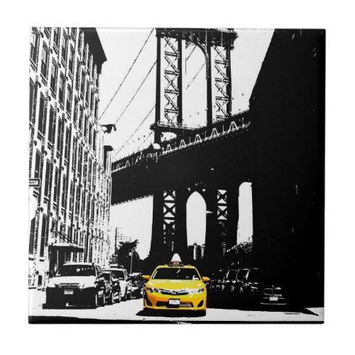 New York City Ny Nyc Yellow Taxi Brooklyn Bridge Ceramic Tile