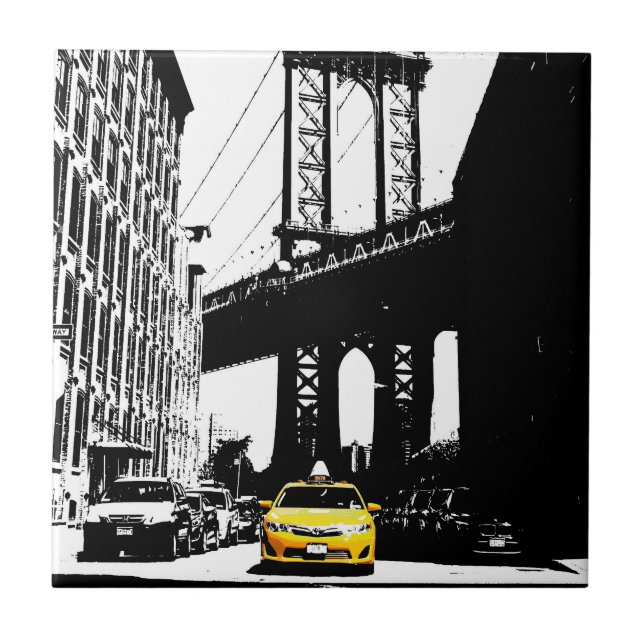 New York City Ny Nyc Yellow Taxi Brooklyn Bridge Ceramic Tile (Front)