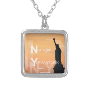new york city ny statue of liberty usa silver plated necklace