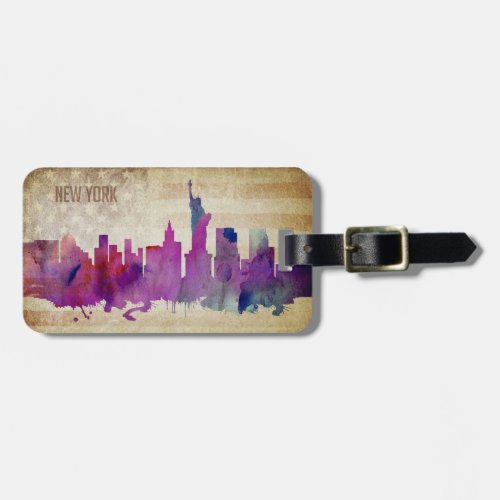 New York City NY  Watercolor City Skyline Luggage Tag