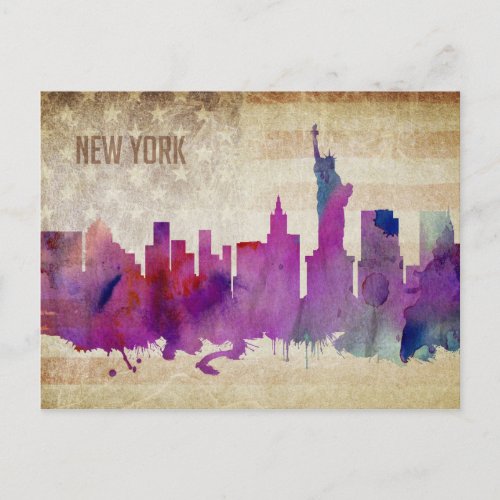 New York City NY  Watercolor City Skyline Postcard