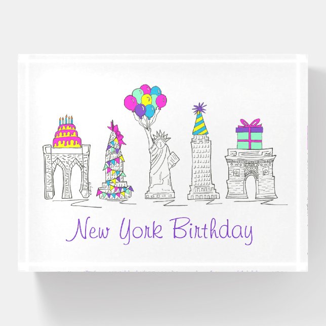 New York City NYC Birthday Party Landmarks Paperweight (Front)