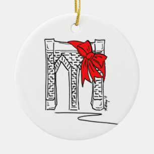 New York City NYC Brooklyn Bridge Bow Christmas Ceramic Ornament