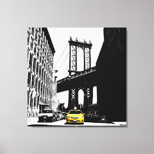 New York City Nyc Brooklyn Bridge Yellow Taxi Canvas Print