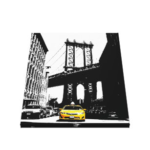 New York City Nyc Brooklyn Bridge Yellow Taxi Canvas Print