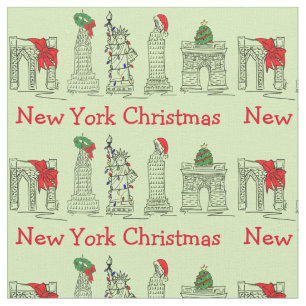 New York City NYC Christmas Landmarks Holiday Xmas Fabric