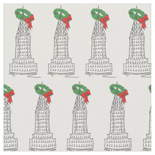 New York City NYC Christmas Skyscraper Wreath Fabric