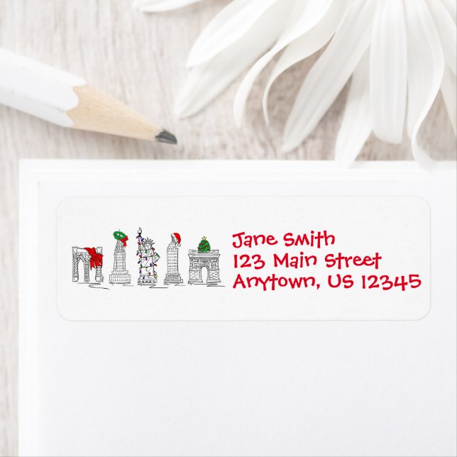 New York City NYC Christmas Xmas Landmarks Holiday Label (Insitu)