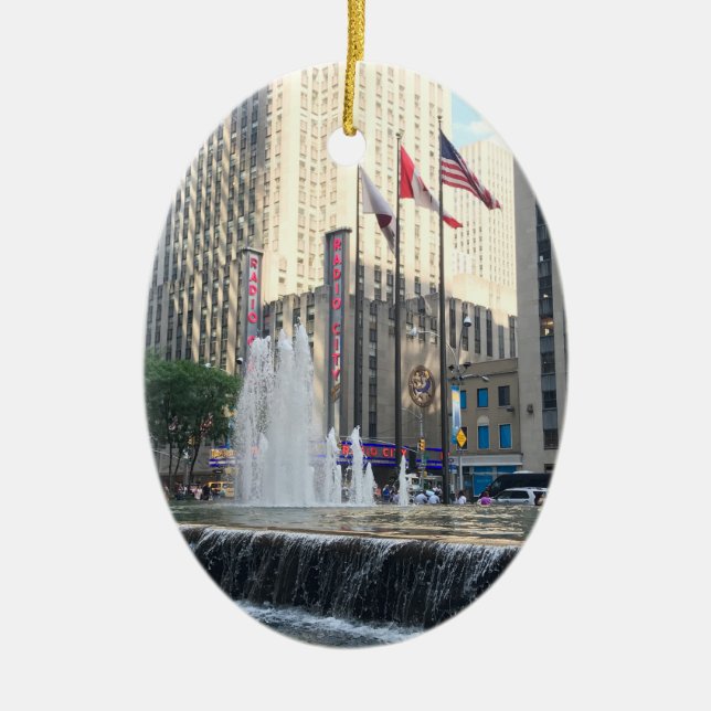 New York City NYC Fountain Sixth Avenue Photograph Ceramic Ornament (Front)