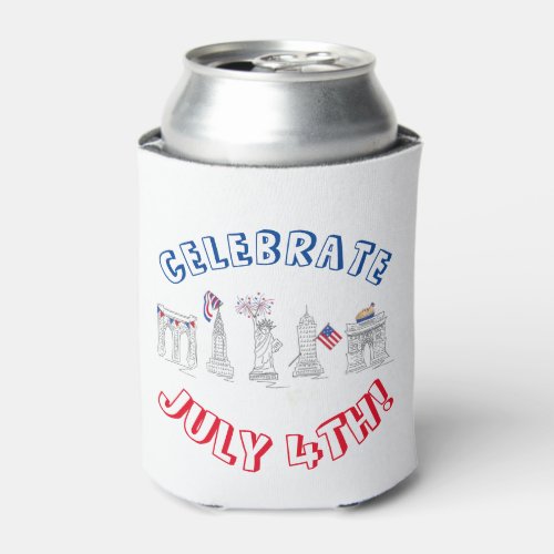 New York City NYC Fourth 4th of July Landmarks USA Can Cooler