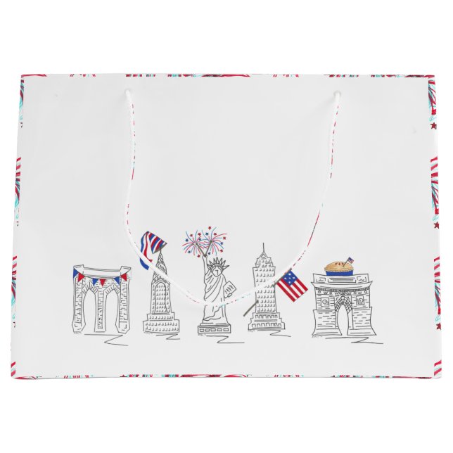 New York City NYC Fourth 4th of July Landmarks USA Large Gift Bag (Front)