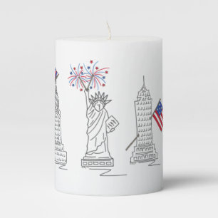 New York City NYC Fourth 4th of July Landmarks USA Pillar Candle