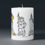 New York City NYC Hanukkah Chanukah Landmarks Pillar Candle<br><div class="desc">Features an original marker illustration of classic New York City landmarks, including Washington Square Arch, Brooklyn Bridge, and Statue of Liberty, "dressed up" for the holidays. Perfect for anyone who lives in or loves the "hustle and bustle" of NYC during the Hanukkah season. Don't see what you're looking for? Need...</div>