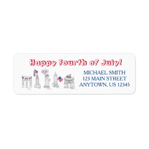 New York City NYC Happy Fourth of July Landmarks Label