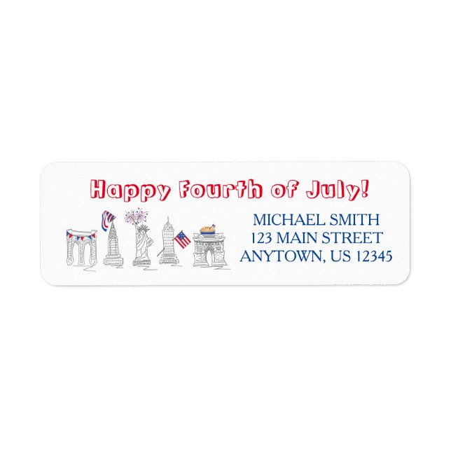 New York City NYC Happy Fourth of July Landmarks Label (Front)