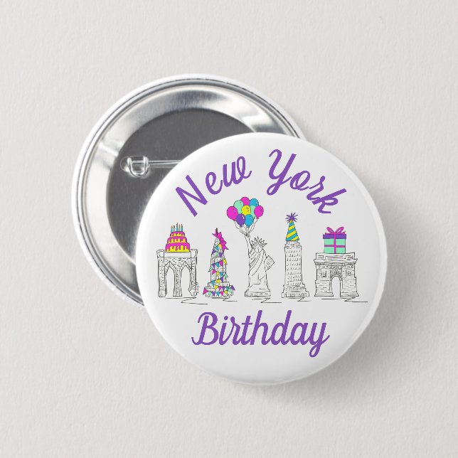 New York City NYC Landmarks Birthday Party Button (Front & Back)