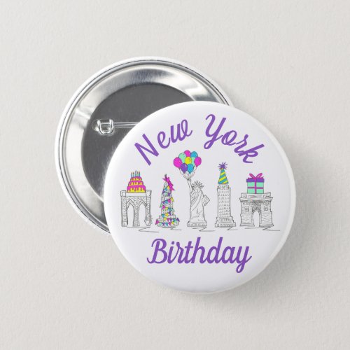 New York City NYC Landmarks Birthday Party Button