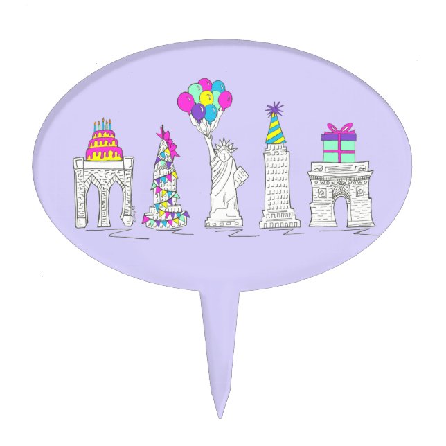 New York City NYC Landmarks Birthday Party Cake Topper (Front)