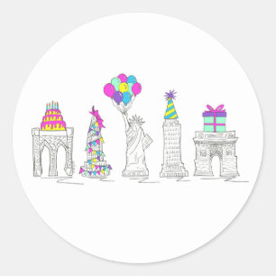 New York City NYC Landmarks Birthday Party Classic Round Sticker
