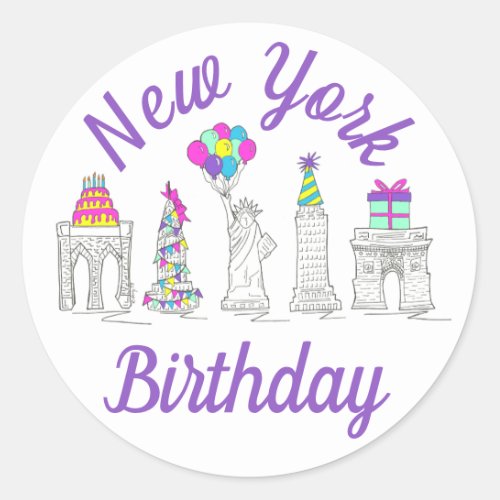 New York City NYC Landmarks Birthday Party Classic Round Sticker